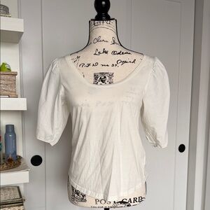 Maeve Cream Scoop Neck Puff Sleeve Tee